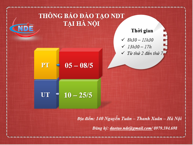 THÔNG BÁO ĐÀO TẠO NDT BẬC II TẠI HÀ NỘI – Trung tâm Đánh giá không phá hủy